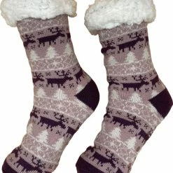 Merkloos Beer Mode | Huissokken | Huissokken Dames | Huissokken Dames Antislip | Fluffy Sokken Dames | Warme Sokken | Sokken | Paars | Maat 36-40 |