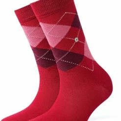 Burlington Marylebone Versterkte Dames Sokken Met Patroon Ademende Warme Dikke Kleurrijke Geruit ONE-SIZE-FITS-ALL Als Een Geschenk Wol Rood Dames Sokken - Maat 36-41