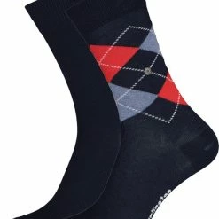 Burlington Everyday Damessokken (2-pack) - Katoen - Marine Blauw En Geruit - Maat: 36-41