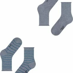 FALKE Happy Stripe 2-Pack Zacht Met Motief Versterkt Hoogwaardig Mid-rise Robuust Ademend Dekkend Set Kort Gestreept Katoen Multipack Grijs Dames Sokken - Maat 35-38 -Beenmode Verkoop 550x667 2