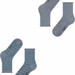FALKE Happy Stripe 2-Pack Zacht Met Motief Versterkt Hoogwaardig Mid-rise Robuust Ademend Dekkend Set Kort Gestreept Katoen Multipack Grijs Dames Sokken - Maat 35-38 -Beenmode Verkoop 550x668