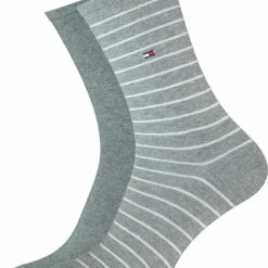 Tommy Hilfiger Damessokken Small Stripe (2-pack) - Uni En Gestreept Katoen - Grijs Melange Met Wit - Maat: 39-42