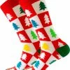 Winkrs Kerstsokken Rood/wit/groen Met Kerstbomen - Sokken Heren/dames Maat 40-45 - Grappig Design Kerstcadeau