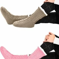 JAXY Huissokken - Huissokken Dames En Heren - Verwarmde Sokken - Anti Slip Sokken - Fleece Sokken - Dikke Sokken - Fluffy Sokken - Slofsokken - Warme Sokken - Bedsokken - Gevoerde Sokken - Winter Sokken - 2 Paar - Roze + Beige -Beenmode Verkoop 550x708 1