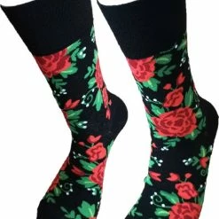 Merkloos Verjaardag Cadeau - Grappige Sokken - Rode Rozen Sokken - Valentijn - Bloem Sokken - Rozen Sokken - Leuke Sokken - Vrolijke Sokken - Luckyday Socks - Bloemen Cadeau Sokken - Socks Waar Je Happy Van Wordt - Maat 41-46