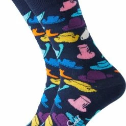 Happy Socks Hats Sok | Maat 41 -46 | Zwart Met Geel En Turqouise | HAT01-6500