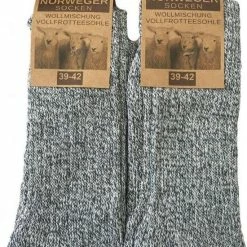 Merkloos Noorse Wollen Sokken - Grijs - 3 Paar - Maat 43-46