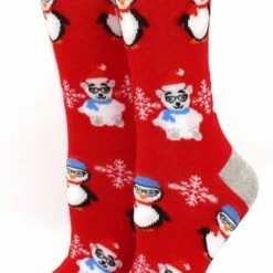 Merkloos Kerstsokken - Funny Socks - Pinguin And Bear - Dames - Maat 37-41