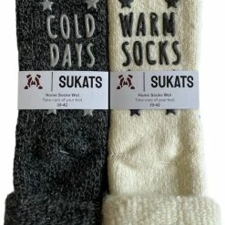 Sukats® Huissokken - Homesocks - 2 Paar - Maat 39-42 - Off White/Antraciet - Wollen Sokken - Dames En Heren Huissokken